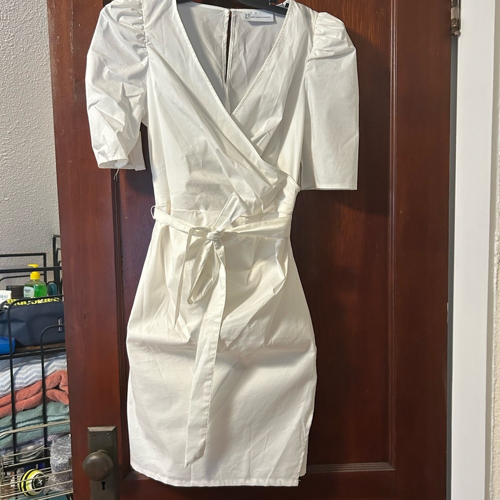 New York & Company Cream Tie Front Sheath Dress